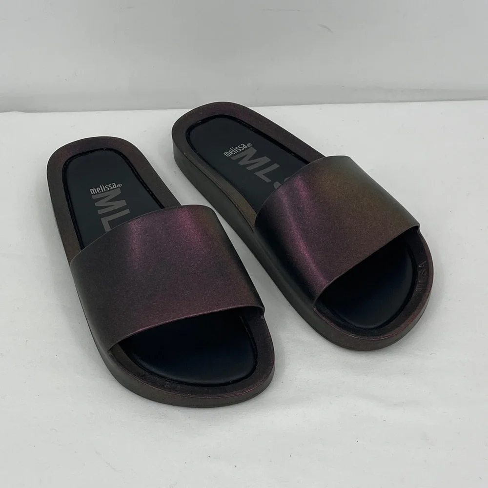 MLSA Melissa Iridescent Plum-Bronze Slide Sandals WOMENS SIZE 7